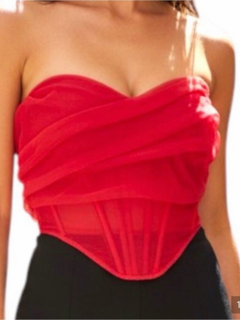 NWT AKIRA Strapless Tulle Bustier in Vibrant Red -‎ Size L